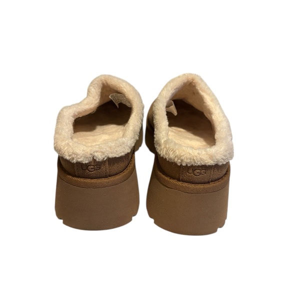 UGG Tan Suede Mules with Plush Cream Trim - Picture 3 of 8